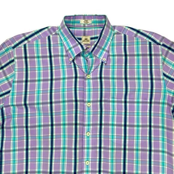 Peter Millar Button Front Shirt Mens M Blue Purple Plaid Casual Preppy Business - Picture 2 of 15